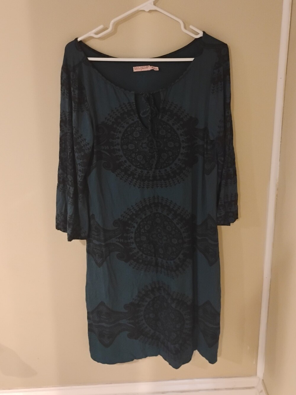Juicy Couture Womens Print Long Sleeve Boho Print Dress Sz XL